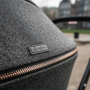 Detailed view of the premium, hard-wearing fabrics that make the Cybex Priam worth the investment.