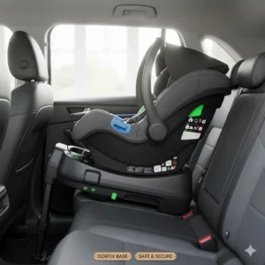 A clear illustration of an ISOFIX base installed in a UK car seat, showing how it provides a secure foundation for a travel system car seat.