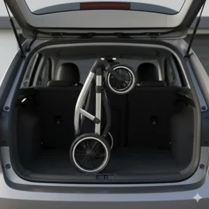 Demonstration of the Silver Cross Pioneer chassis folded down for easy car boot storage.