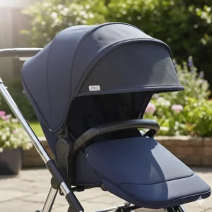 Silver Cross Pioneer extendable hood with UPF50 plus protection and matching fabric apron.