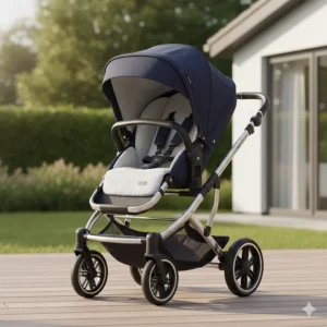 The multi-recline reversible seat unit of a Silver Cross Pioneer in parent-facing mode.