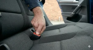 Illustration of a 360-degree rotating ISOFIX base for easy access when placing a child in the car seat.