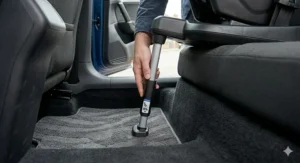 Illustration of an adjustable support leg extending from an ISOFIX base to the floor of a car for stability.