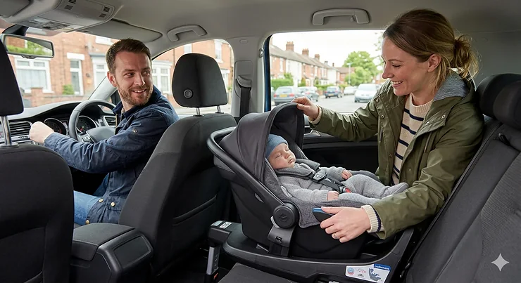 A primary ISOFIX base for a car seat securely installed into the anchor points of a UK family car. isofix base for car seat