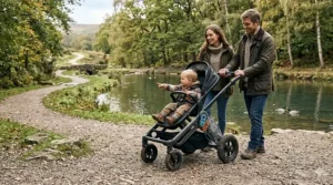 A side-by-side comparison of different pushchair models highlighting features that contribute to a longer product lifespan for UK parents.