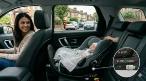 Diagram showing the energy-absorbing shell and side-impact wings of a lie-flat car seat for maximum safety.Diagram showing the energy-absorbing shell and side-impact wings of a lie-flat car seat for maximum safety.