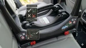 An educational graphic showing the correct versus incorrect installation of an ISOFIX base for maximum child safety.