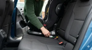 Demonstration of how to secure a budget car seat into the ISOFIX points of a standard UK hatchback.