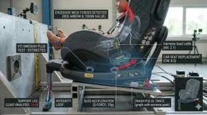 The Swedish Plus Test logo on an extended rear-facing car seat, representing the highest safety standard available in the UK.