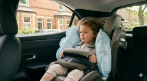 The impact shield is securely fastened on a Cybex Anoris T i-Size car seat with a deployed integrated full-body airbag, visualizing the safety technology.