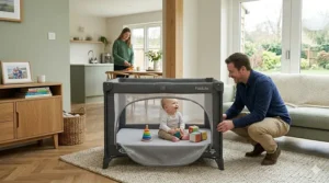 An affordable and sturdy travel cot option, representing the best budget choice for families travelling in the UK.