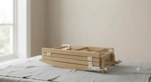 A compact, folding rocking stand for a Moses basket for easy storage.