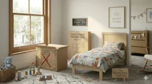 Close-up of safety slats and sturdy construction on a cot bed meeting UK safety standards.