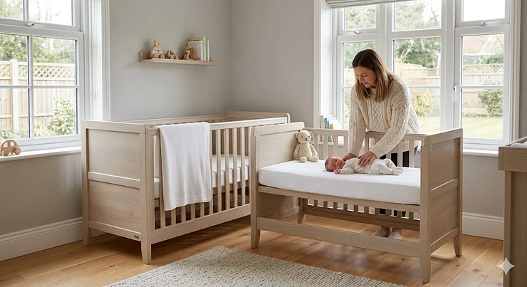 Modern wooden cot bed for newborns in a bright, minimalist nursery cot beds for newborns