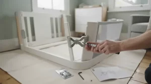 A compact swing crib perfectly sized for a smaller bedroom or nursery.