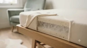 A detailed cross-section view of a rocking crib mattress designed for maximum airflow and baby comfort.