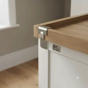 Detail of robust joints and safety features built into a British Standard compliant 4-piece nursery furniture set.