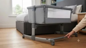 Chicco Next2Me Magic crib in rocking mode, showcasing the bedside sleep solution.