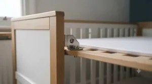 Showing the adjustable mattress base positions of the cot bed for growing babies.