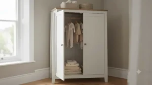 Spacious double wardrobe from a 4-piece nursery furniture collection, offering ample storage for baby clothes.