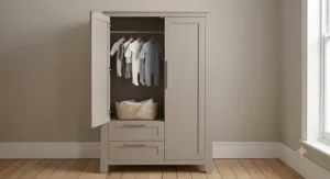 A sturdy chest of drawers with a removable changing station top, designed for a coordinated traditional nursery room.