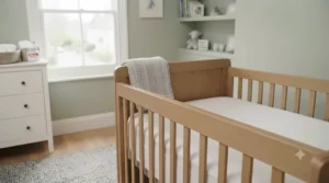 A lightweight, removable changer that easily lifts off the top of the cot when not in use or at bedtime.