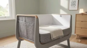 A minimalist nursery setup highlighting the safest co-sleeping crib for a peaceful newborn sleep environment.