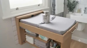 Sturdy wall-fixed baby changing table showing robust brackets and strong load-bearing capacity for toddlers.