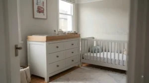 A compact yet functional changing dresser perfectly sized for space-conscious urban nurseries.