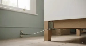 Demonstration of the removable changing top on a wooden changing dresser, showing how it transitions seamlessly into a standard bedroom chest of drawers.