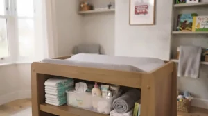 A versatile changing table that easily converts into a standard chest of drawers for long-term use as the child grows.