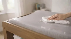 Sustainable, solid wood changing table featuring an easy-wipe surface suitable for busy family homes.