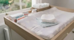 Ergonomic high-level changing table designed to prevent back strain during nappy changes.