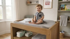 A robust nursery changing table designed to safely support the higher weight limit of a growing toddler.