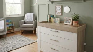 Chest of drawers with a removable changing top for long-term use as the child grows