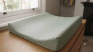 A soft padded baby changing mat with a machine-washable cotton cover in a modern nursery.