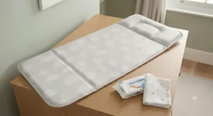 Compact travel waterproof changing mat open for nappy changes on the go.