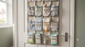 Canvas hanging pocket organiser maximising small spaces as clever nursery storage under £30.