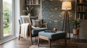 An ergonomic nursing glider chair featuring a matching footstool for ultimate comfort during long settling sessions.