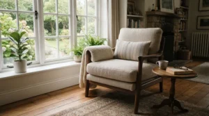 A supportive recliner nursing chair equipped with an extra lumbar cushion for feeding sessions.