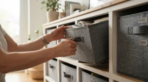 Sturdy fabric cube storage bins for nursery featuring reinforced handles for effortless pulling and carrying